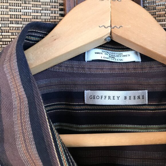 Geoffrey Beene Striped Button-Down Shirt, Woven Navy Brown Gold, Men’s Size XXL - Picture 3 of 10